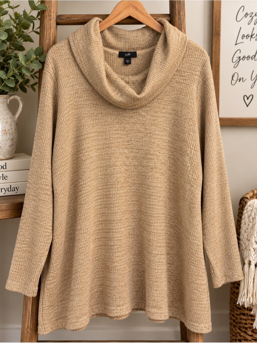 🤎 J. Jill Textured Cowl-Neck Sweater – Size XL